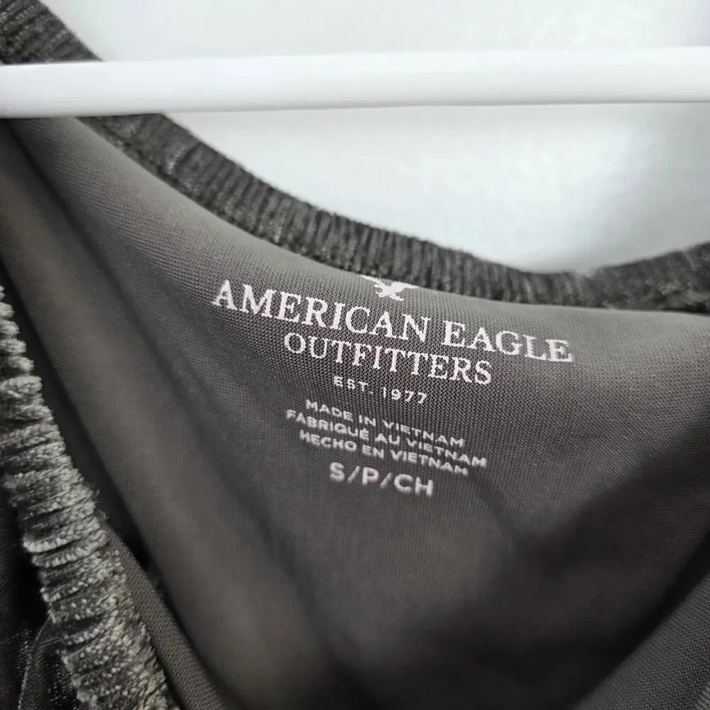 American Eagle Green Velvet Ruffle Off The Shoulder Feminine Bodysuit Size Small